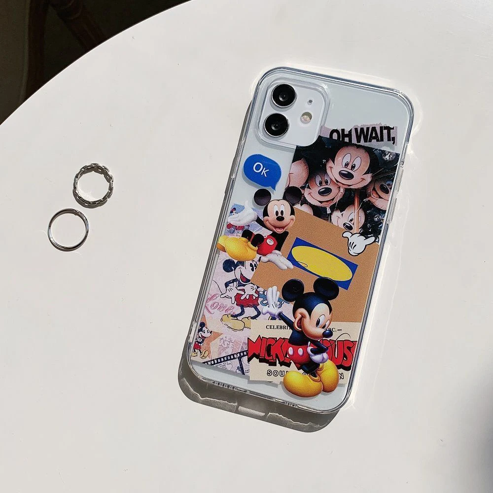 Mickey Disney Clear Phone Case For iPhone 11 12 13 14 Pro MAX 12 13 Mini XR X XS Max 5 6 6s 7 8 14 Plus Luxury Soft Cover Coque