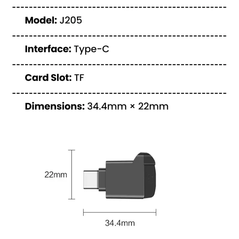 Новый внешний USB-C 2.0 мини-кардридер для карт TF (MicroSD) черного цвета, совместимый с iPhone 1716 (art.: 3920d8d047da0) - 3920d8d047da0