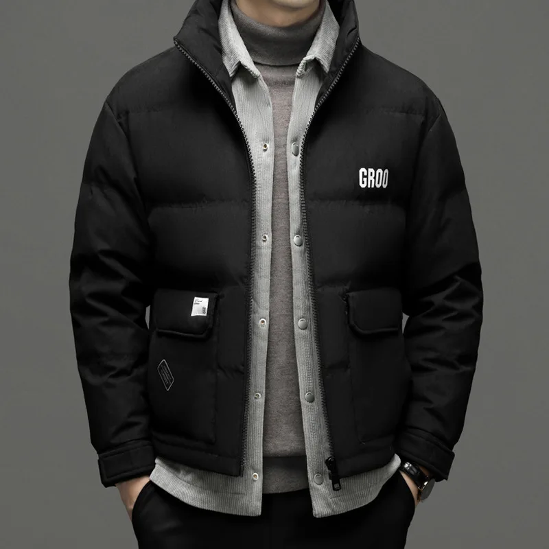 Winter High End Down Jacket Men Fake Two Thick Warm Frosted White Eiderdown Coat Korean Fashion Casual Jacket Men's Clothes