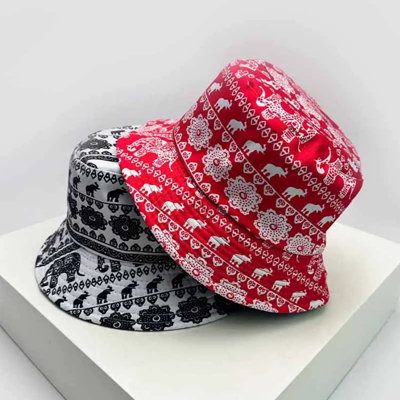 Панама унисекс двусторонняя с принтом в виде слона и цветов