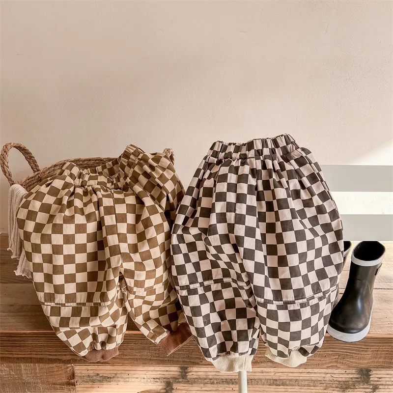 

2022 Spring Autumn New Kids Clothes Chlidren Girls Boys Cotton Plaid Loose Harem Pants Casual Trousers 2764