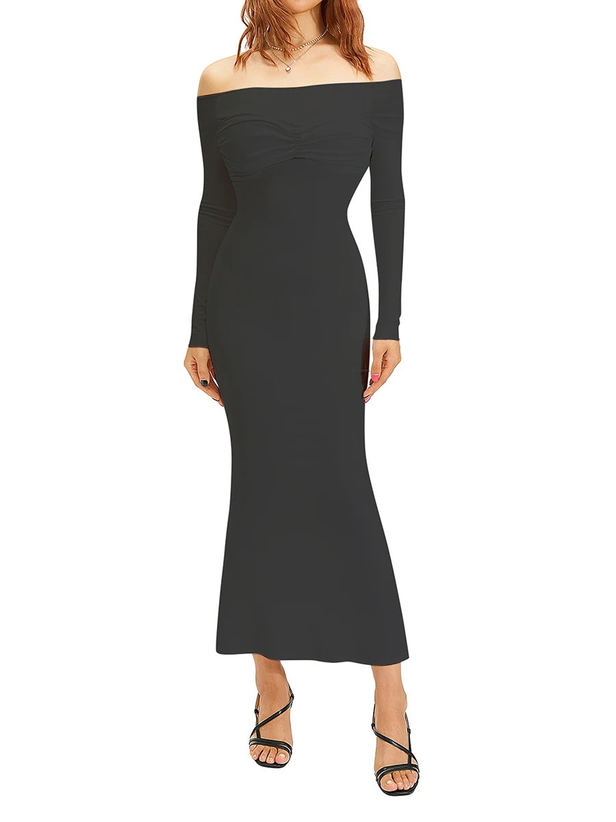 

Женское платье с длинным рукавом, без бретелек, с открытыми плечами