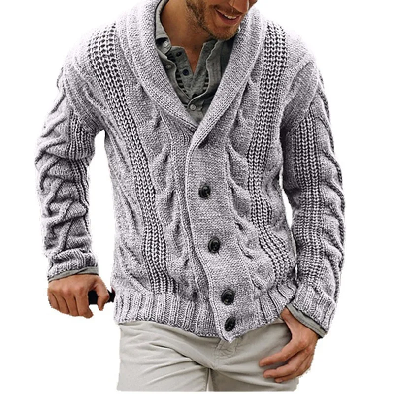 Men Cardigan Sweater Coat Autumn Winter Solid Color Straight Knit Coat Men Long Sleeve Single-Breasted Turn-down Collar Sweater