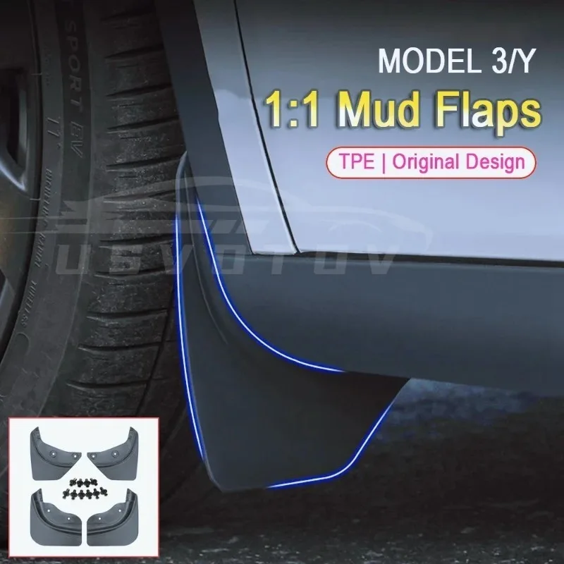 Фото Брызговики YUNV для Tesla Model 3 Y 2024-2025, защита от брызг из ТПЭ, аксессуары для внешнего обвеса, передние брызговики Juniper №3
