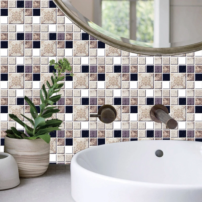 10 pcsset mosaic landscaping decoration self adhesive wall stickers home kitchen bathroom waterproof simulation tile stickers free global shipping