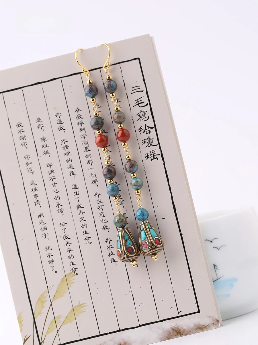 Ранние серьги Mengyu Smoky Rain Jiangnan оригинальный дизайн длинные женские в этническом