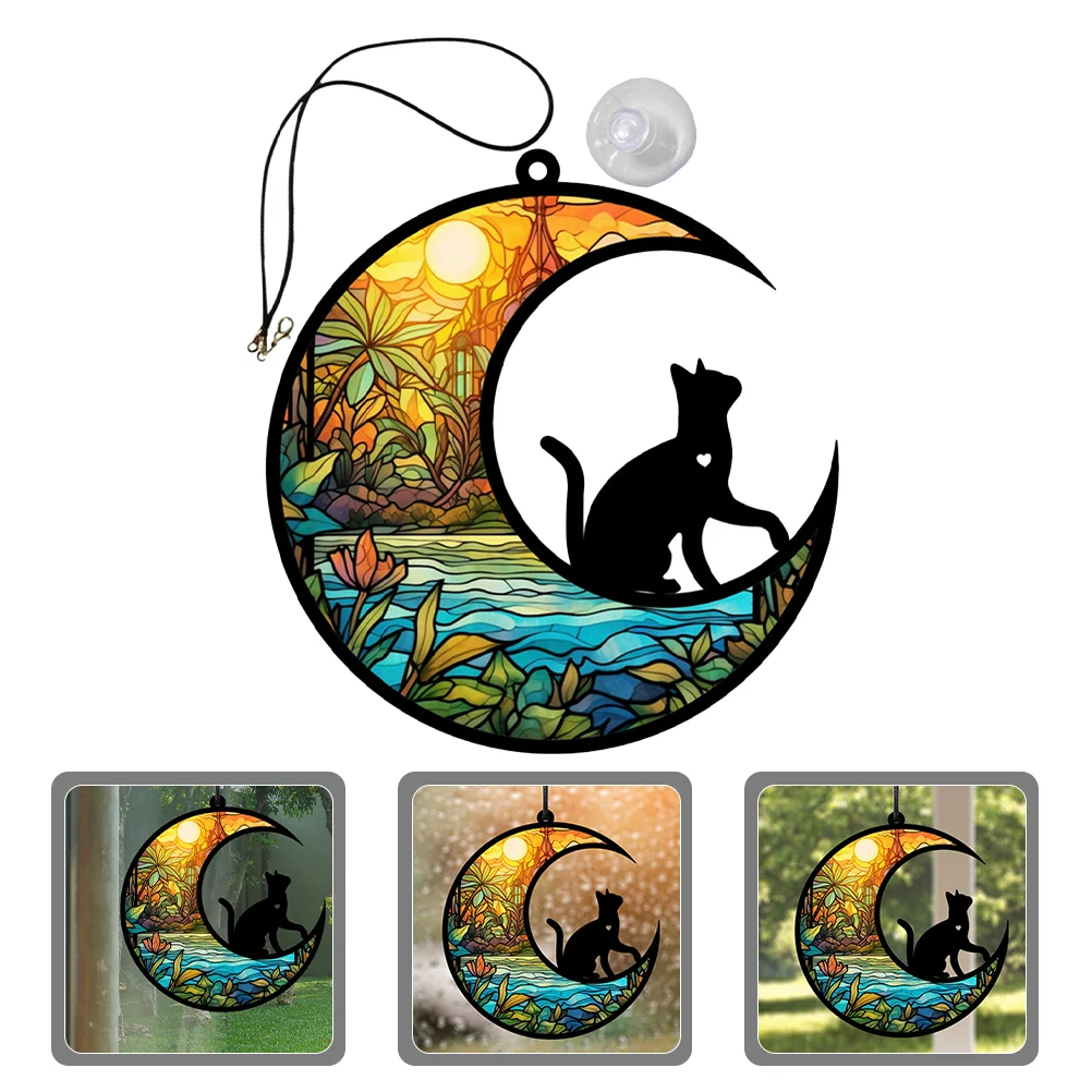 

Wall Hanging Decoration Cat Moon Shaped Acrylic Window Three-dimensional Handicraft Sculpture Crafts Ornament Adornment