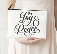 peace joy make up bag merry christmas 2021 zipper fashion cute purses print custom bag travel size makeup gifts for mama m