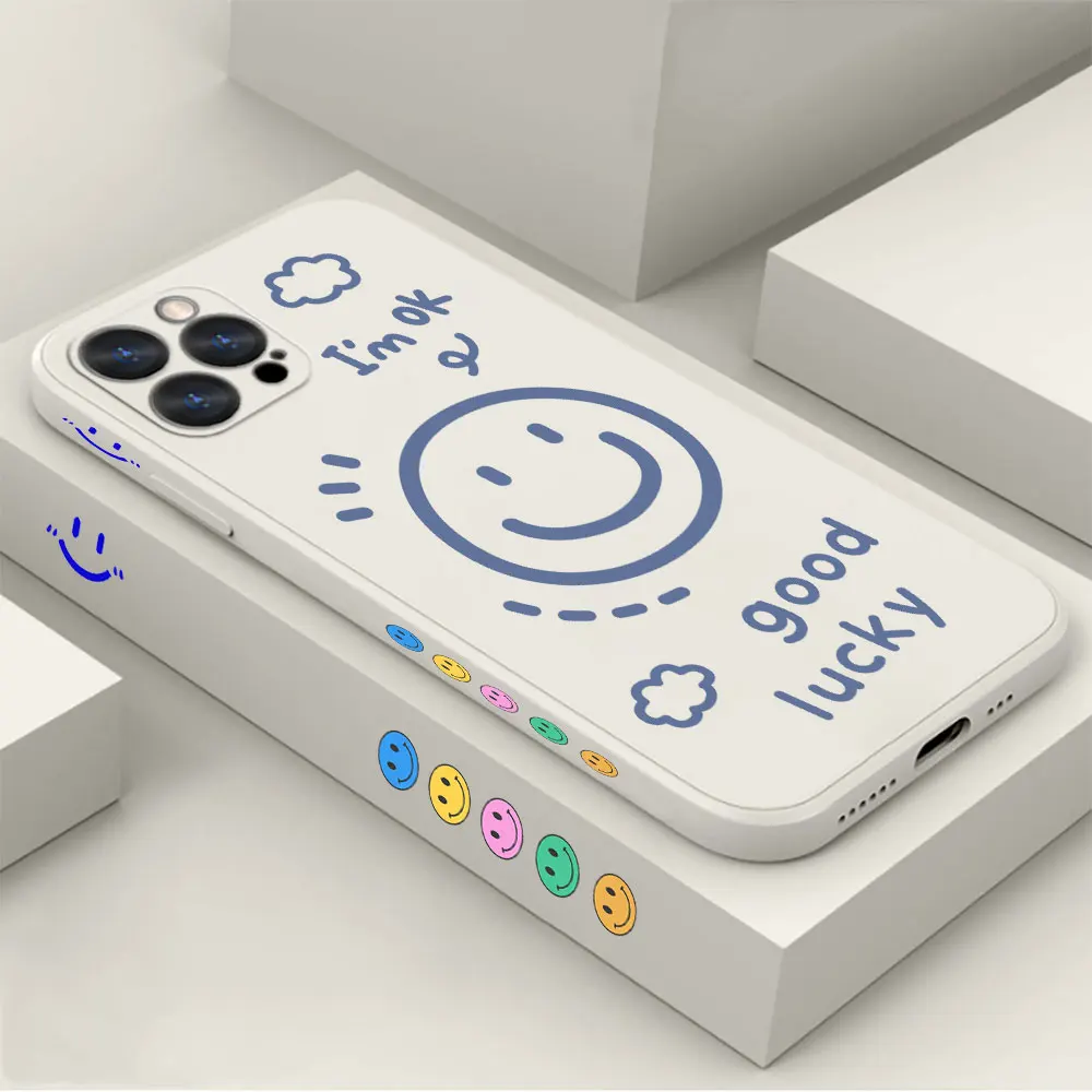 

Happy Smile Face Phone Case For Apple iPhone 14 13 12 11 Pro Max Mini X XS XR SE 7 8 6 6S Plus Colour Liquid Silicone Cover Capa