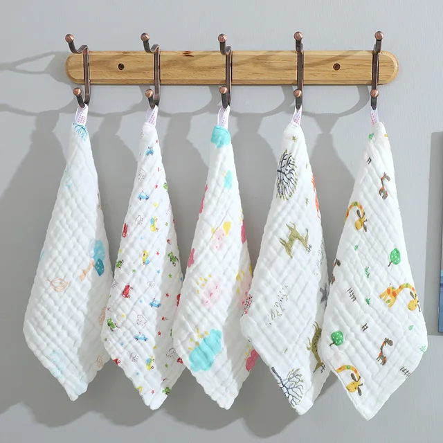 5pcs/Lot Baby Towels Muslin 6 Layers Cotton Soft Baby Face Towel Handkerchief Bathing Feeding Face Washcloth Wipe Burp Cloths 6