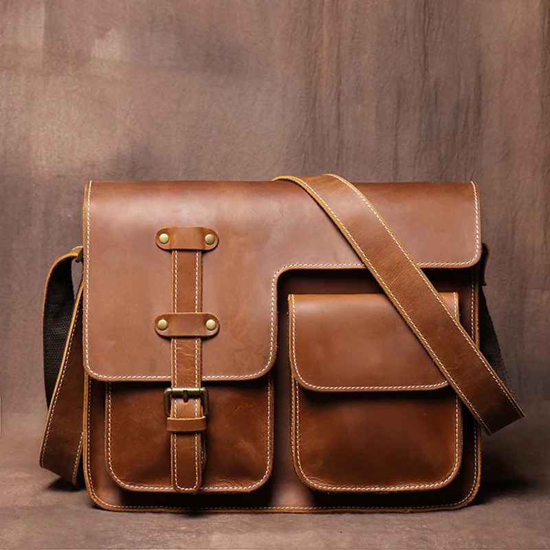 Bag Messenger Casual Crossbody Handmade Cowhide Man Office Natural Bag Leather Men's Vintage Luxury Bag Design