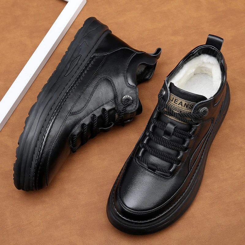 

Мужские повседневные ботильоны из натуральной кожи, теплые дизайнерские модные лоферы, на шнуровке, Нескользящие кроссовки, для зимы