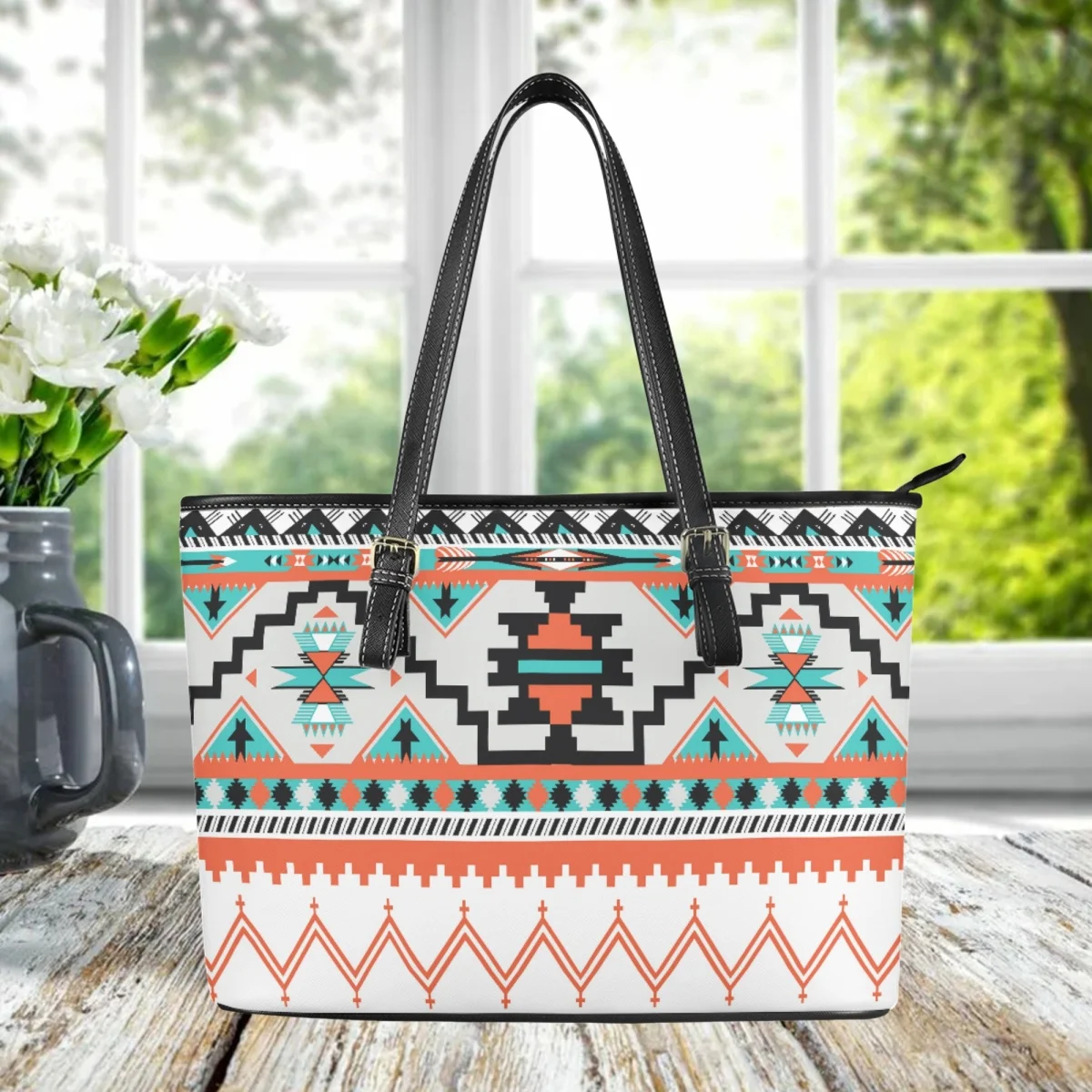 

Aztec Tribal Women Handbags Large Capacity Shoulder Bag Luxury PU Leather Daily Top-handle Party Tote Bag for Girls Bolsos Mujer