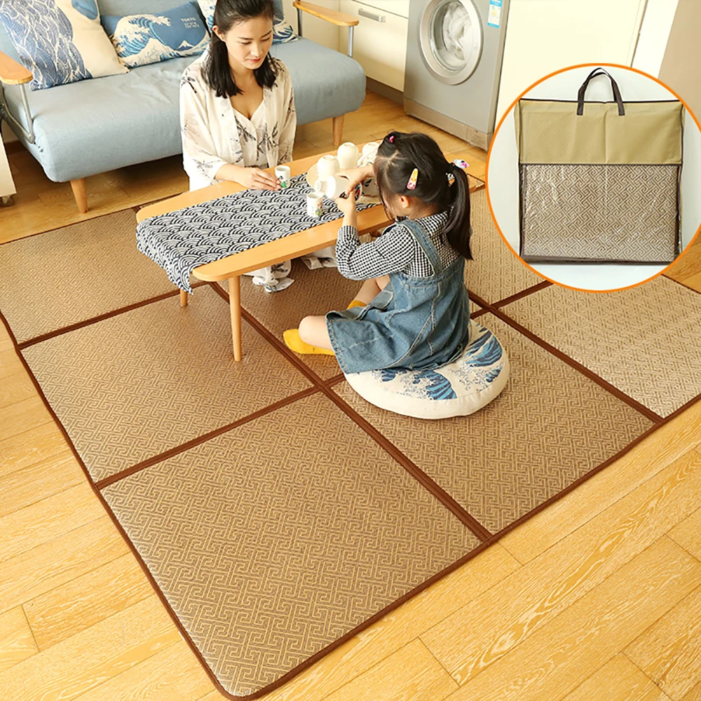 Japanese Rattan Mat Carpet Living Room Bedroom Balcony Floor Mat Summer Bedside Crawling Rug With Gift Bag Decor Door Cushion