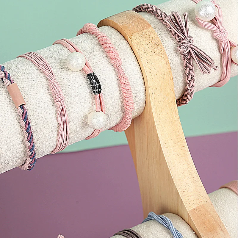 Solid Wood Jewelry Rack Two-Layer Hair Accessories Long Chain Bracelet Necklace Display Storage Rack Display Props Watch Bracket