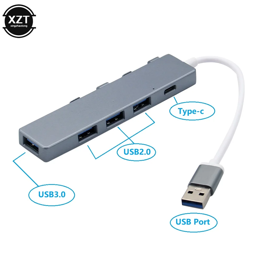 4-портовый USB 3.0 HUB Высокоскоростной разветвитель адаптер док-станция с портом питания Type-C для компьютерных аксессуаров