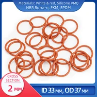 O Ring CS 2 mm ID 33 mm OD 37 mm Material With Silicone VMQ NBR FKM EPDM ORing Seal Gaske
