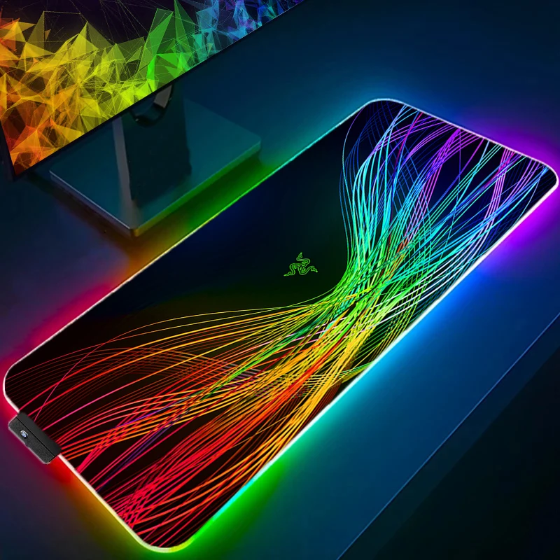 

New design Razer Anime Gaming RGB MousePad Large Locking Edge Speed Game Gamer LED Mouse Pad Soft Laptop Notebook Mat for CSGO