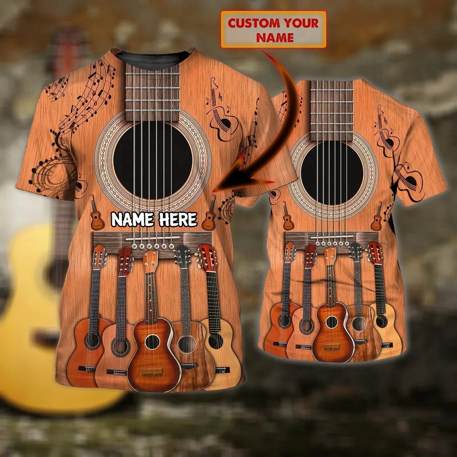 Летняя мужская футболка с персонализированным именем гитары 3D печатная Футболка