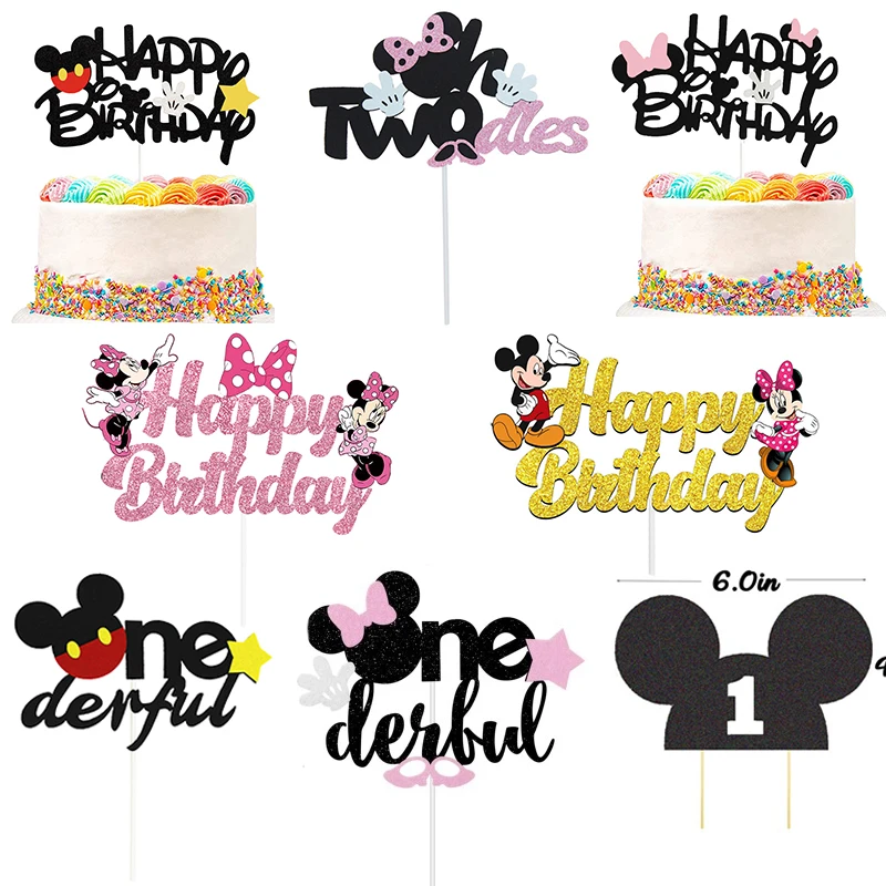 

Disney Minnie Mickey mouse kid favor 1st birthday Cake Topper Mickey Birthday Party Decor Happy Birthday topper for Baby Supplie