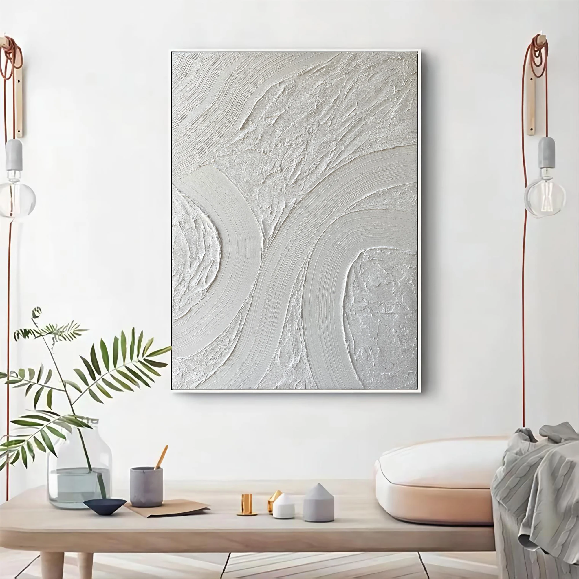 

Superior Handpainted Original White Minimalist abstract Oil painting on Canvas unframe Decorative prints wall poster room decor