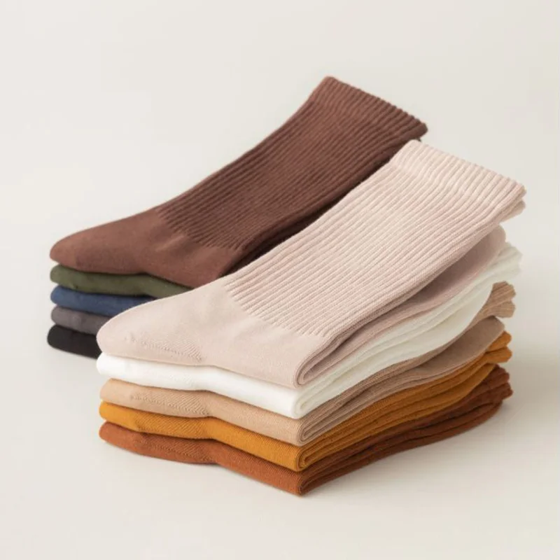New Pure Cotton Men's Socks Winter Antibacterial Deodorant Breathable Casual Man Long Socks 5 Pair