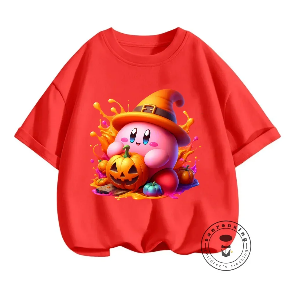 Японские летние футболки Kirby с мультяшным принтом для мальчиков и девочек 3-14 в