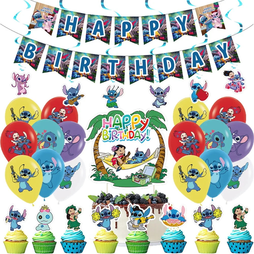 Disney's Lilo & Stitch Fligt Disposable Party Banner Spiral Cake Insert Air Balloon Baby Shower Birthday Supplies Birthday Party