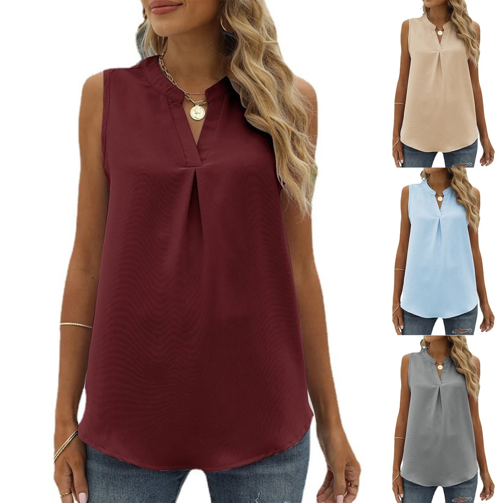 

Clothes Sleeveless Women's Chiffon Tanks Summer Loose Sleeveless Solid Color Tops Ladies Blouse Casual Shirts
