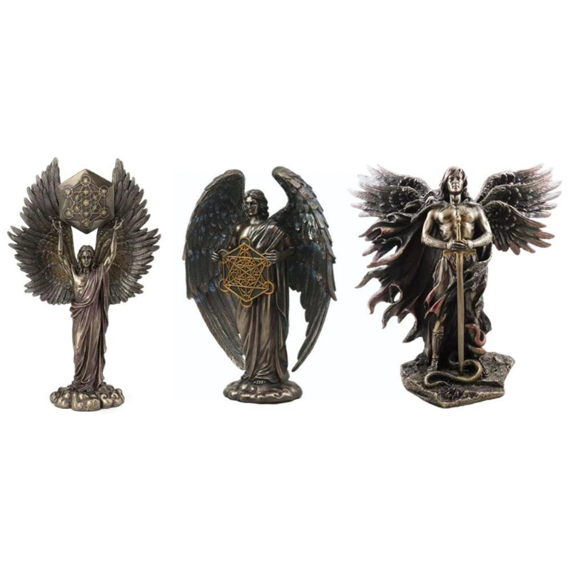 

Bronzed Resin Statue Guardian Angel with Sword Figurine Home Statues Garden Big Ornaments Angel Decorations