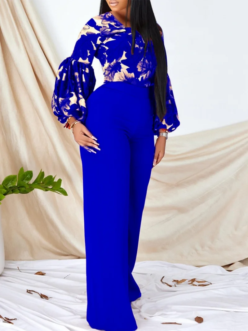 2 Pieces Women's Sets Summer Autumn Flower Print Blouse Shirt Suit Tops And Pants Suits Dashiki African Set Tracksuit Outfit
