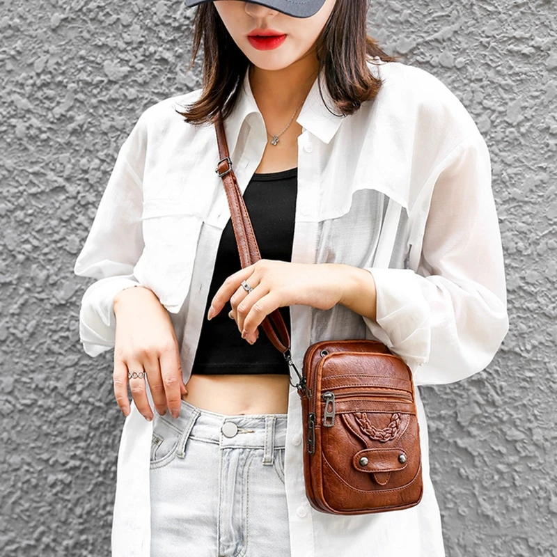 

Women Soft Faux Leather Small Crossbody Bag Cell Phone Purse Zipper Flap Messenger Shoulder Handbag Wallet with Earphone Hole