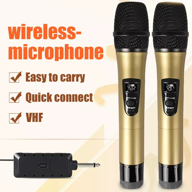 

2 беспроводных микрофона VHF, профессиональный микрофон, танзмиттер, приемник dj для квадратного динамика, микшер, живая звуковая карта, K-трек,...