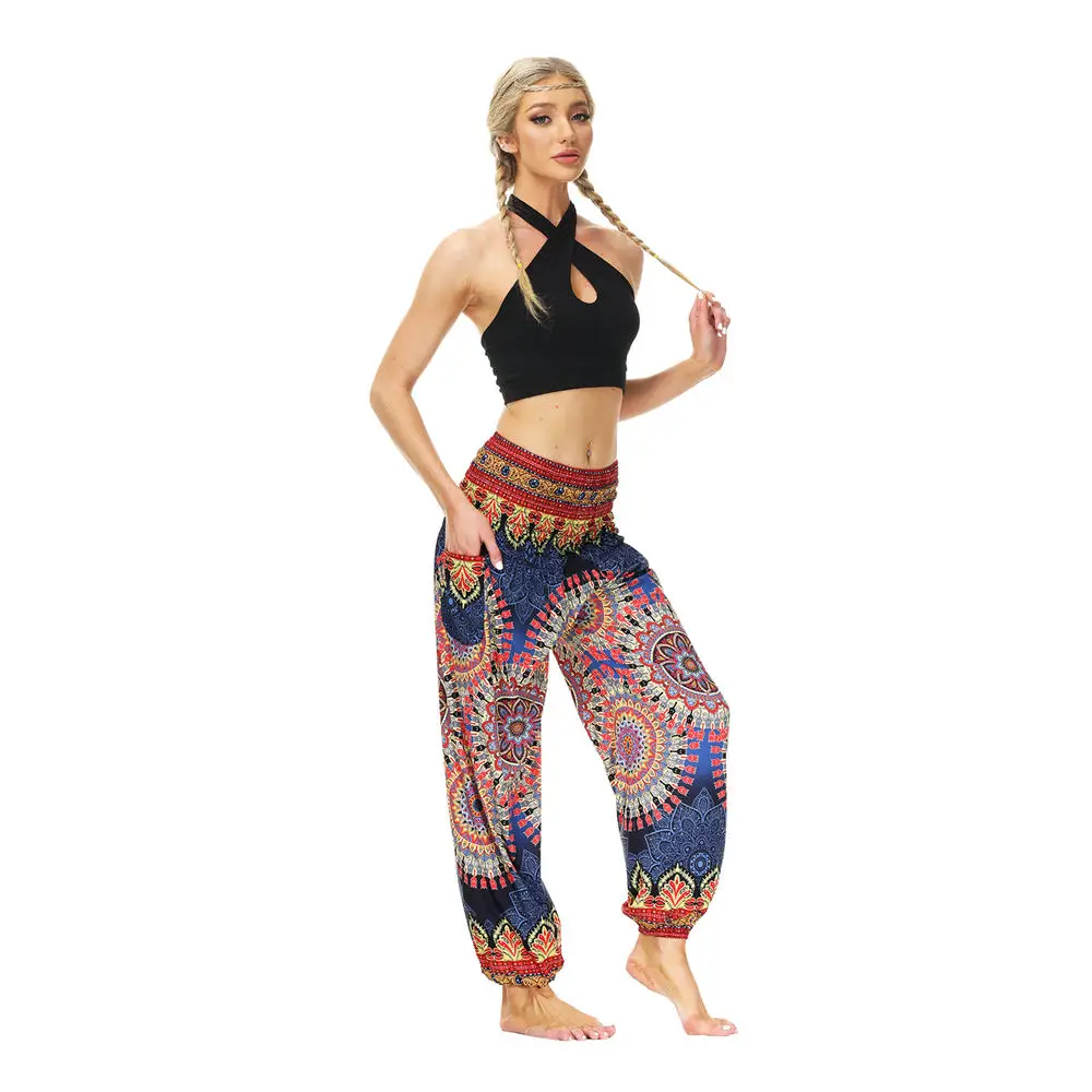 

Summer Ethnic Sweatpants Yoga Fitness High Waist Cool Wide Leg Pants Digital Print Colorful Boho Sarouel