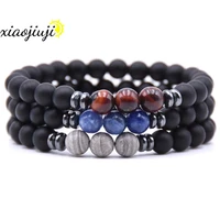 natural stone frosted black onyx bracelet black gallstone accessories set elastic energy amulet charm bracelet jewelry