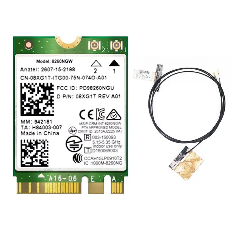 Фото A01E-8260 8260NGW Wi-Fi-карта + 2 антенны, 867 Мбит/с, Bluetooth 4.2, NGFF M.2 Wi-Fi для AC 8260 №1