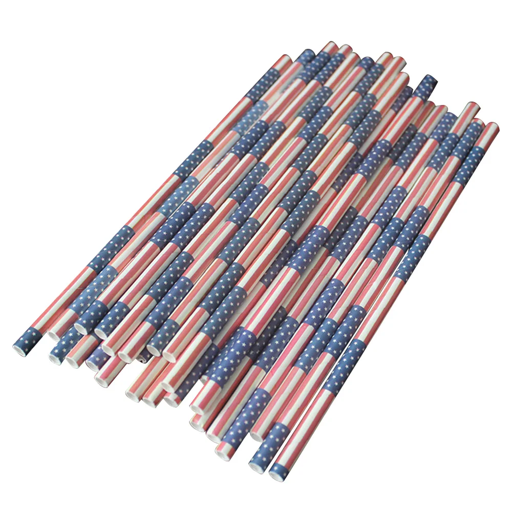 

50 Pcs Fourth July Decorations Paper Straws 4th White Fruit Child American Flag