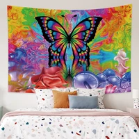 psychedelic butterfly mushroom tapestry wall hanging hippie trippy bohemian tapestry art for bedroom living room dorm home decor