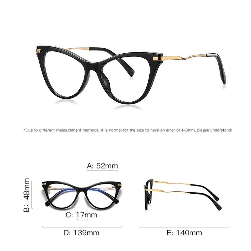 VCKA Cat Eye Myopia Glasses Anti Blue Light Women Fashion Custom Prescription Optical Eyewear Discoloration Frame -0.50 to -10