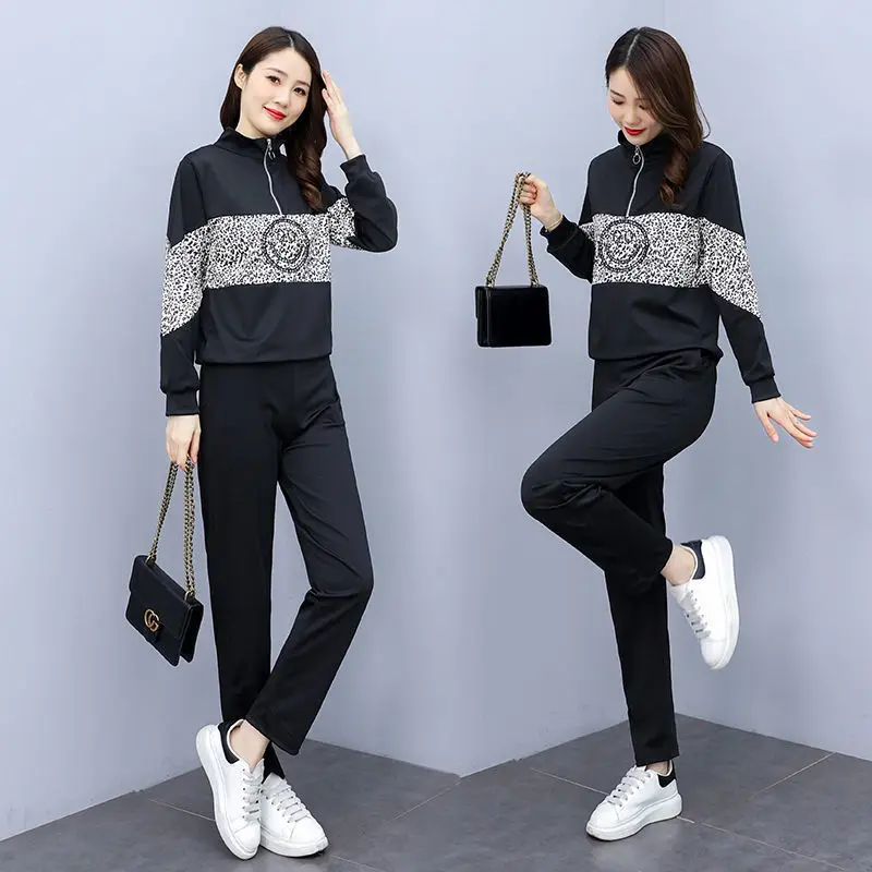 

Plus Size 7XL Tracksuit Women Spring Korean Fashion Loose Long Sleeve Pullover Tops and Casual Pants Suit 2 Piece Set X141