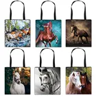 Сумка-тоут женская холщовая, элегантный саквояж на плечо с рисунком лошади, дорожная Сумочка для девушек, Дамский саквояж для покупок