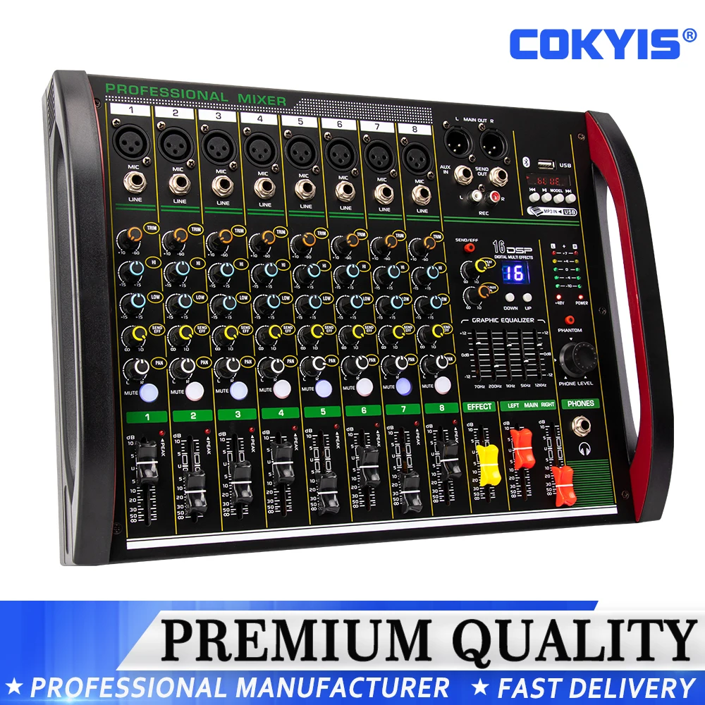 8-канальный миксер профессиональный аудиомикшер с эффектом реверберации 16 DSP