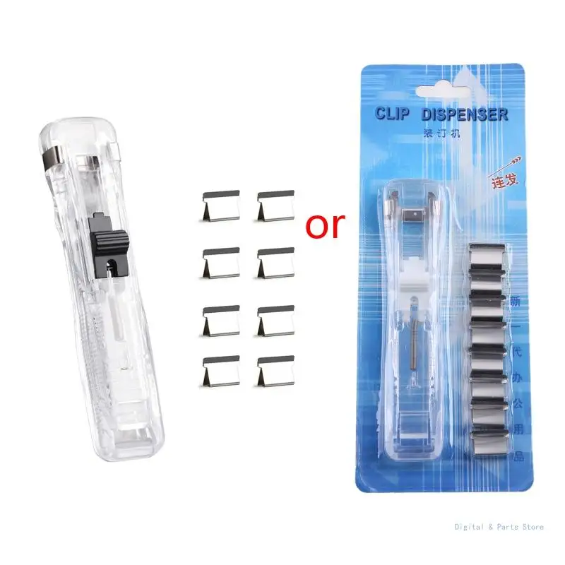 

M17F Clear File Clamp Dispenser Set with 8 Pcs Refill Clips 50 Pcs Metal Refill Paper Clamps Office School Binding Tools