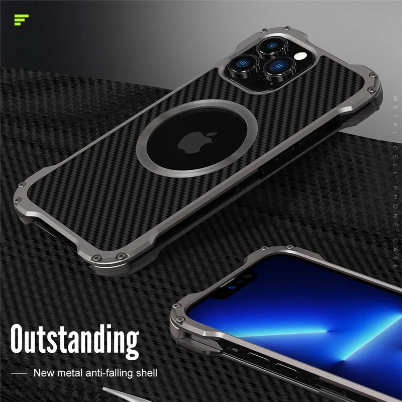 R-just Carbon Fiber Lens Protection Phone Case For Iphone 13 12 Pro Max Ultra Thin Metal Bumpers Cover For Iphone 13 Mini
