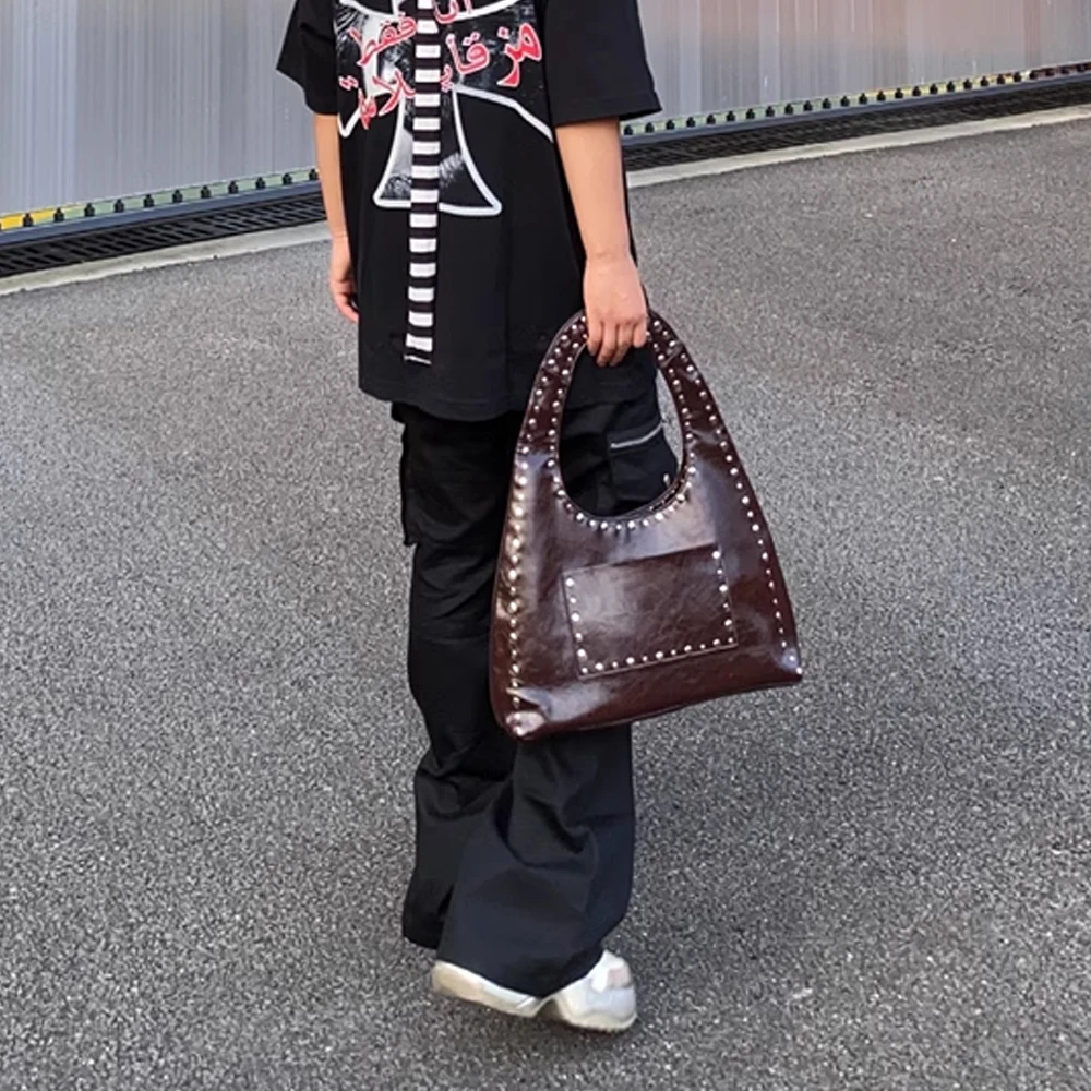 Новинка декоративная Наплечная Сумочка с заклепками в стиле ретро мотоциклетная