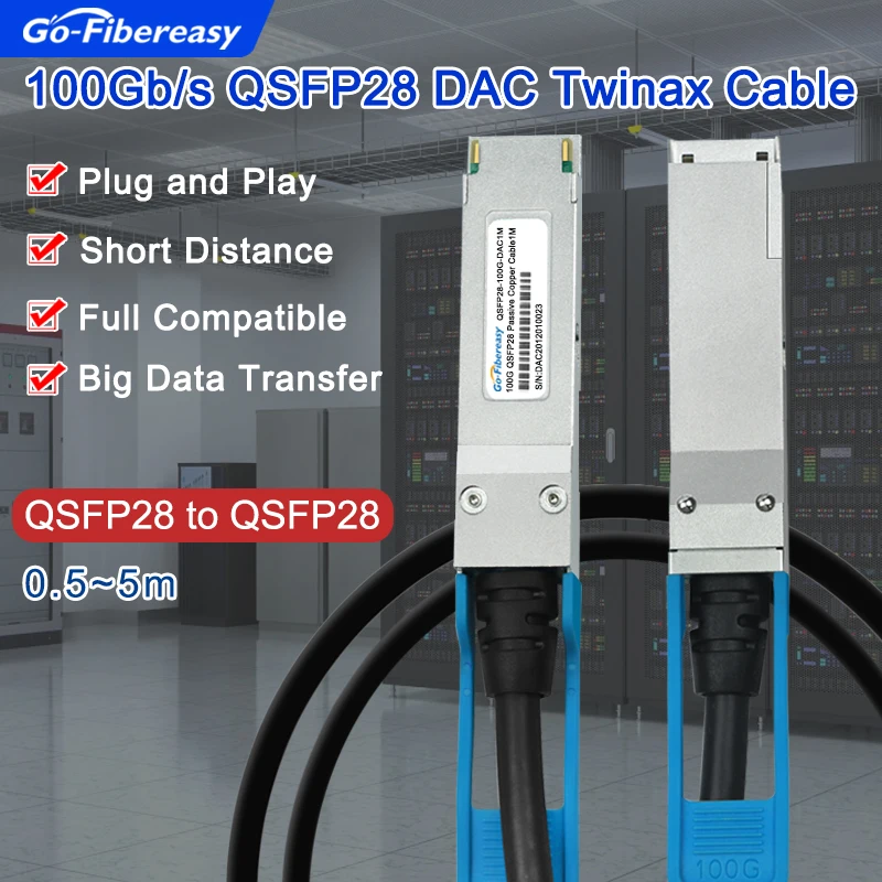 100G QSFP28 DAC Cable 0.5m~5M Passive Direct Attach Copper For Cisco Ubiquiti,Mikrotik,Netgear,Huawei 100G QSFP28 Twinax Cable