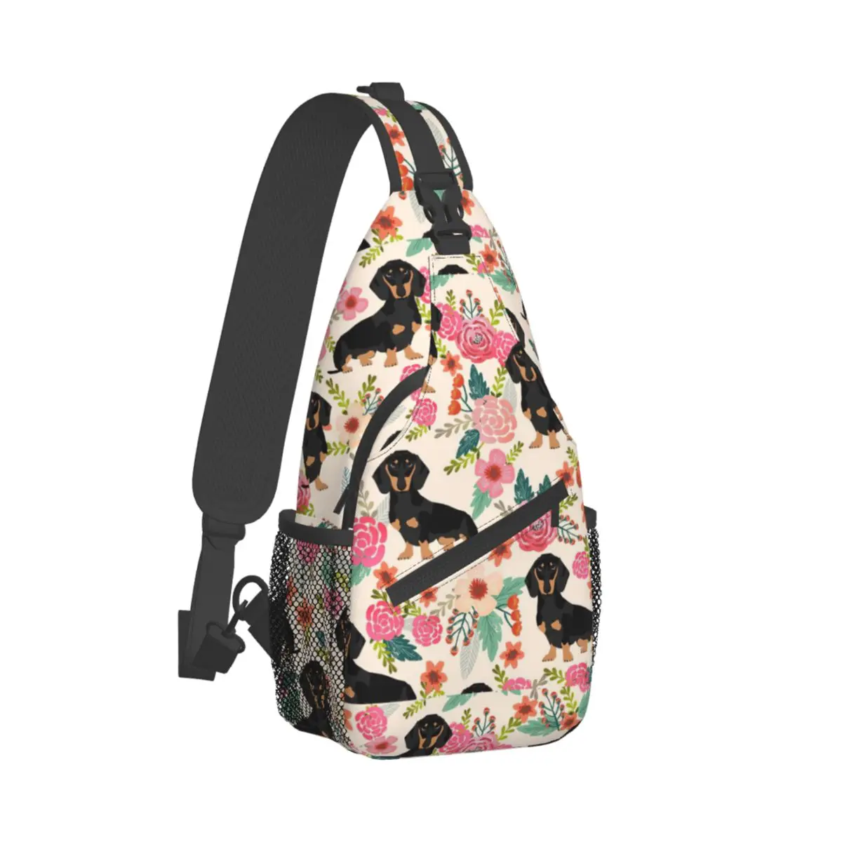 

Цветочная сумка-слинг с таксой, нагрудная сумка через плечо, рюкзак для занятий спортом на открытом воздухе, модная ранец с мультипликационным животным