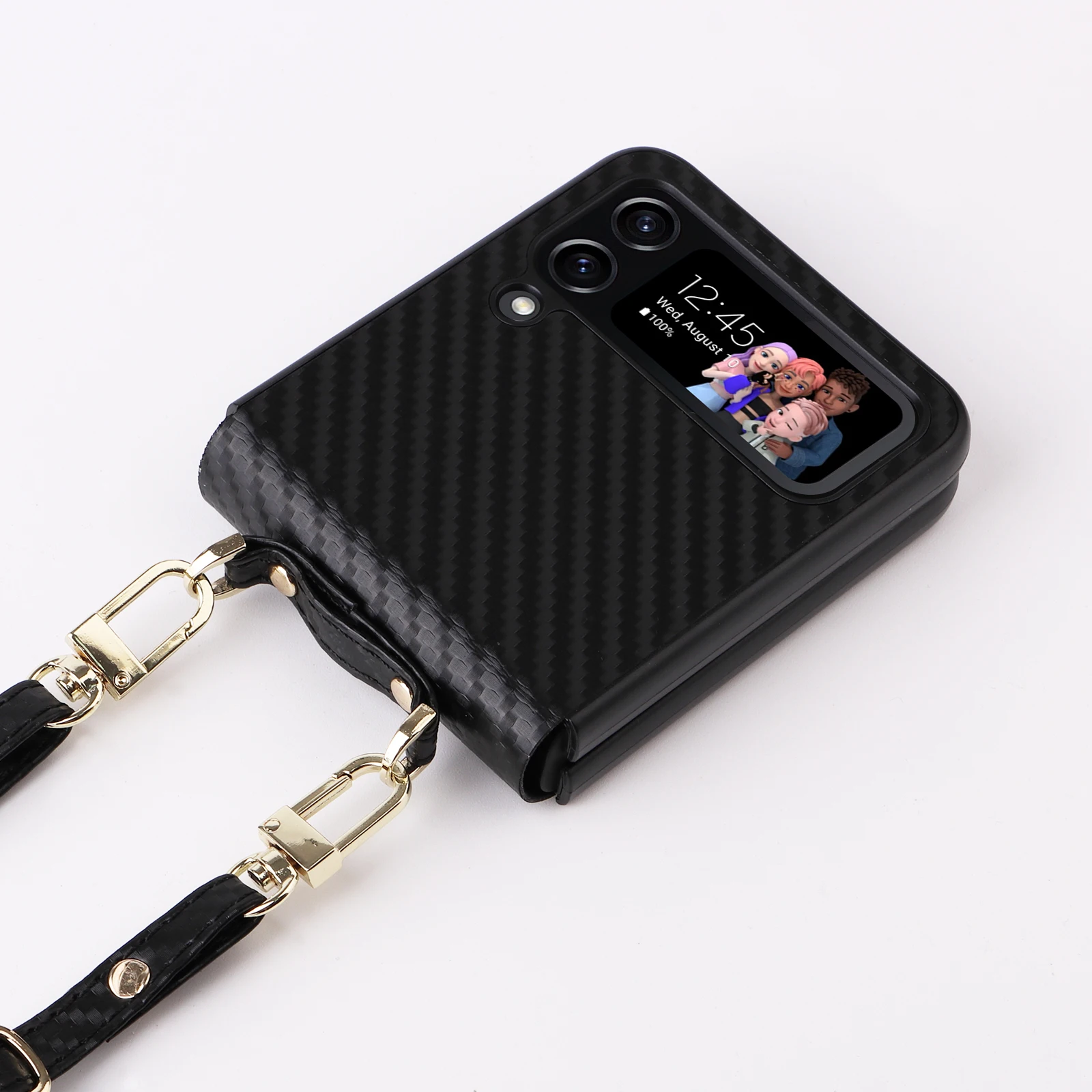 Lanyard Carbon Fiber PC Case Cover For Samsung Galaxy Z Flip 3 4 Flip Phone Cover For Samsung Z Flip3 Flip4 ZFlip3 ZFlip4 Case