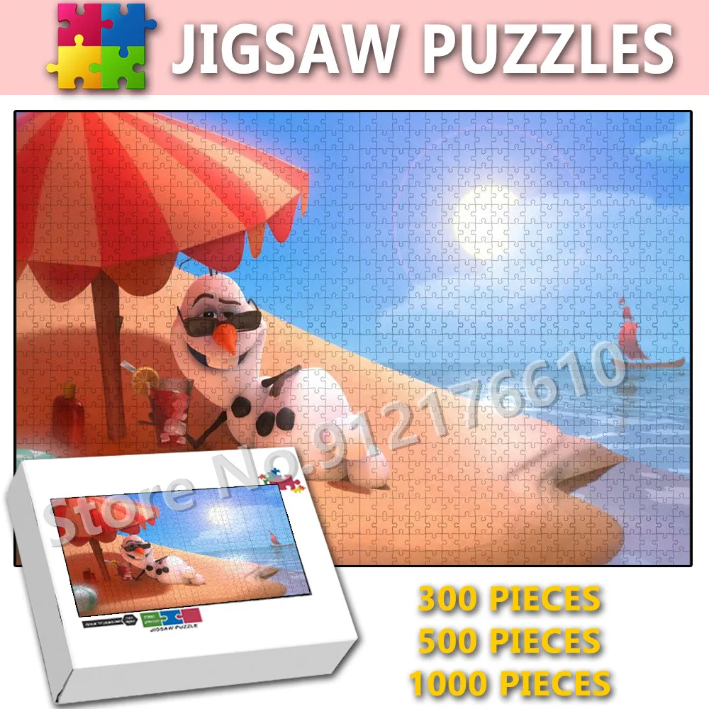 

Olaf Cartoon 300/500/1000 Pieces Wooden Puzzle Disney Princess Frozen Queen Jigsaw Puzzles Educational Decompressing Kids Toys