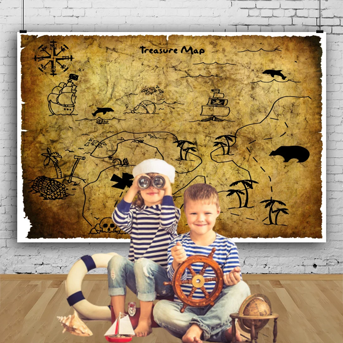 Карта мира с пиратским старым сокровищами для детских фотографий на день